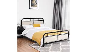 queen size metal bed frame upholstered