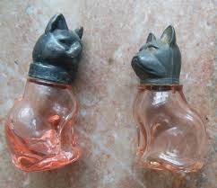 Vintage Cat Dog Pink Glass Metal Head