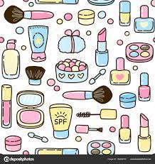 pattern with cute makeup set stock