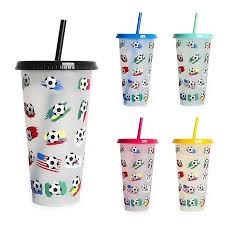football flag straw cup with lid