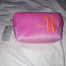 m s pink alphabet letter h make up bag