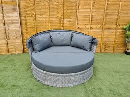 Olivia Double Rattan Daybed In Grey