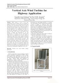 Pdf Vertical Axis Wind Turbine For Highway Application