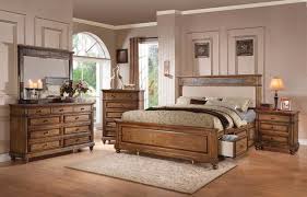 Traditional cottage brown 5 piece bedroom set w/ queen platform storage bed ia2h. Abilene Rustic 4 Pc Slate Cream Linen Queen Storage Bed Set In Oak Finish