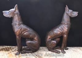 Pair Big Bronze Boxer Dogs Gatekeepers