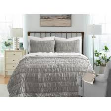 Cedar Court Ultra Soft Garment Washed Ruched 3 Pc Quilt Bedding Set Taupe Full Queen