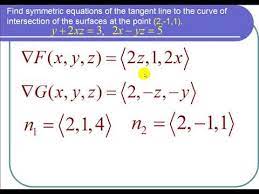 Symetric Equations To The Tangent Line