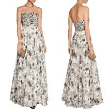 Mikael Aghal Pleated Printed Chiffon Gown Long Formal Dress Size 6 S 74 Off Retail