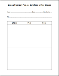 Free Blank Printable Pros And Cons Worksheet Graphic