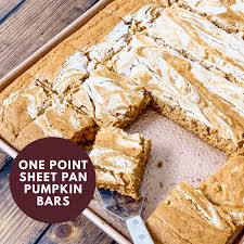 Pour into prepared baking dish and bake for 25 minutes. One Point Sheet Pan Pumpkin Bars Pound Dropper