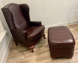 henredon leather wingback chair and