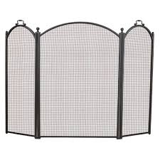 3 fold arched black fireplace screen