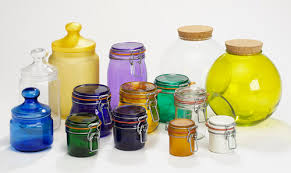 coloured glass storage jars