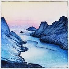 Watercolor Mountain Landscape With Sunrise