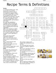 recipe terms definitions crossword