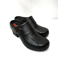 Sanita Black Leather Heel Clogs Eur 40 9 9 5