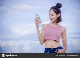 Healthy Girl Drinking Water Bottle Drink Thirstily Refreshing Stock Photo  by ©Aboutnuylove 246973536