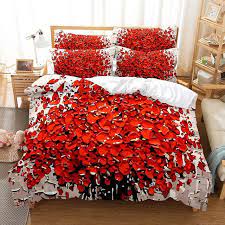 Red Rose Flower Wedding Bedding Set