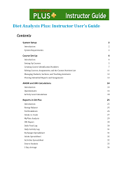 Diet Analysis Plus Instructor Users Guide