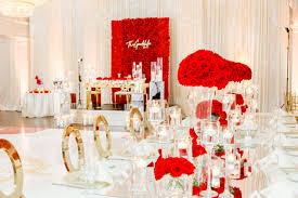red white and gold wedding decor in
