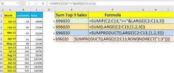 4 formulas to sum top n values in excel