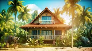 3d Ilration Of A Tropical House Set