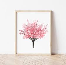 Cherry Blossom Decor Pink Wall Art Tree