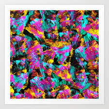 Artsy Modern Neon Colors Black Abstract