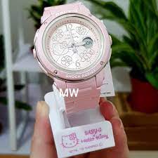 Round stainless steel case with pink resin overlay. Casio Baby G Hello Kitty Limited Edition Ladies Watch Women S Fashion Watches On Carousell