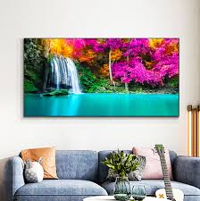 Peaceful Waterfall Purple Wall Canvas