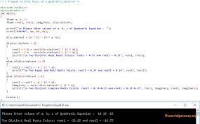 C Program To Find Roots Of A Quadratic