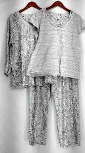 Carole Hochman Plus Size Pajama Sets 1x Ultra Jersey Moroccan Tile Light Gray