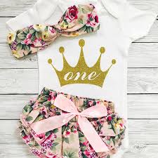 Details About Newborn Kid Baby Girl One Crown Romper Shorts Bloomers Outfit 1st Birthday Gifts