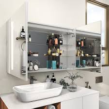 Modern 36 In W X 24 In H Silvermetal Framed Wall Mount Or Recessed Bathroom Medicine Cabinet With Mirror Led Anti Fog