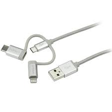 Startech Ltcub1mgr Usb Multi Charger Cable 1m 3 Ft Usb To Usb C Micro Usb Lightning Cable Usb Charging Cable Braided 1 Pack Newegg Com