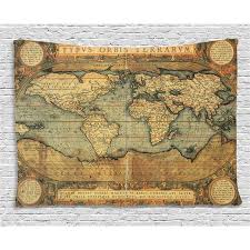 World Map Tapestry Ancient Old Chart Vintage Reproduction Of 16th Century Atlas Print Wall Hanging For Bedroom Living Room Dorm Decor 80w X 60l