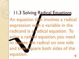 Ppt 11 3 Solving Radical Equations