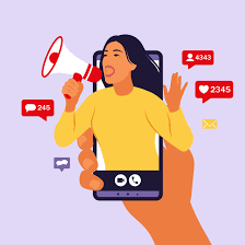 Hands holding smartphone with a girl shouting in loud speaker. Influencer  marketing, social media or network promotion. Blogger promotion services  and goods for her followers online. Vector. 3528120 Vector Art at Vecteezy
