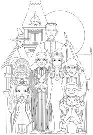 The whole addams family : The Whole Addams Family Gomez And Morticia Addams Their Children Wednesday And Pugsley Family Coloring Pages Halloween Coloring Pages Monster Coloring Pages