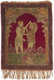 antique kerman pictorial rug lion and