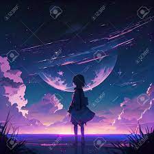 Night Sky Anime Wallpaper Stock Photo, Picture and Royalty Free Image.  Image 206808428.