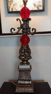Antique Brass Cherub Lamp Vintage Ruby