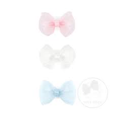 Comes in pink and white, or red and white. Mini Organza Bows On Velcro For Babies Wee Ones