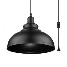 Metal Domed Shade Pendant Light 1 Light Industrial Plug In Hanging Light In Black For Bar Study Beautifulhalo Com