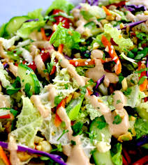 thai crunch salad with peanut dressing