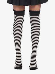 Black & White Stripe Lace Thigh-High Socks | Hot Topic