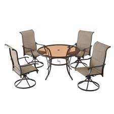Hampton Bay Riverbrook Espresso Brown 5 Piece Outdoor Patio Aluminum Round Glass Top Dining Set With Padded Sling Swivel Chairs
