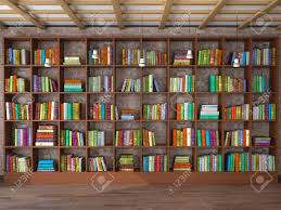 Wooden Shelves In The Room With Different Books Library 3d Stock