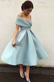 Light Blue Chiffon Off Shoulder A Line Knee Length Dress Formal