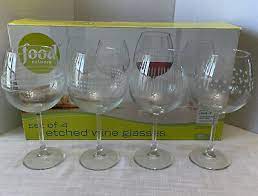 Food Network Wine Glasses Etched Set Of